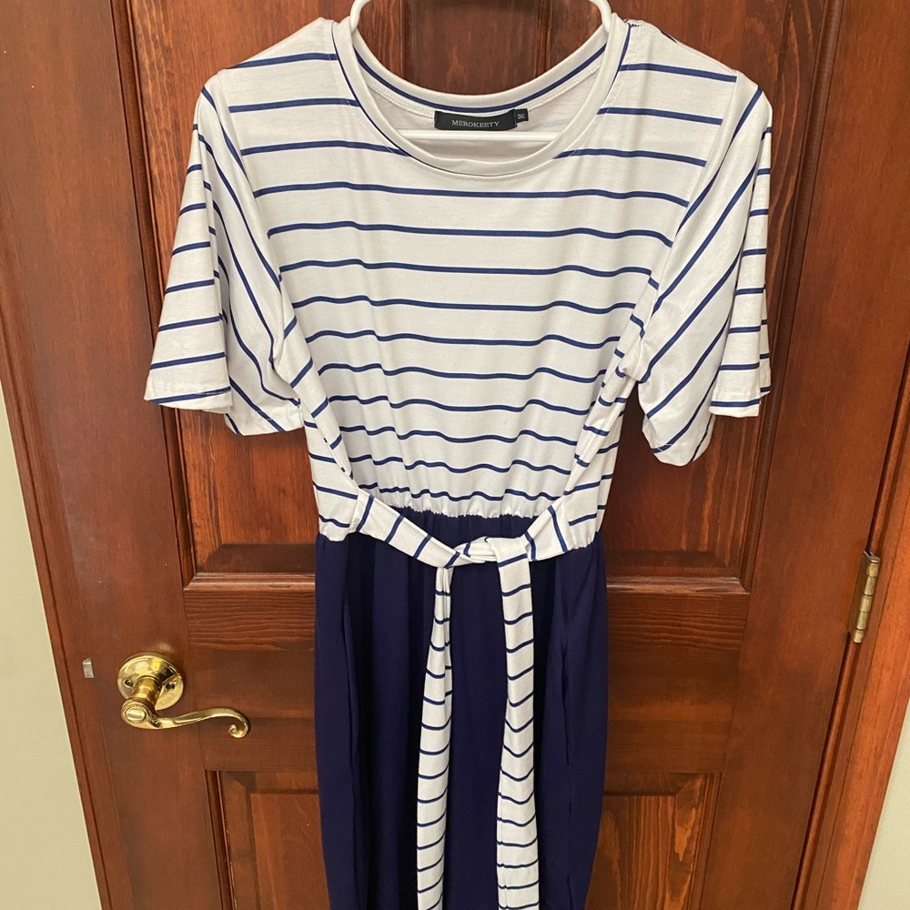 Navy blue and white dress